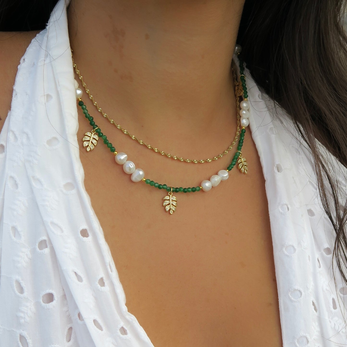 EMERALD BEADED CHARM NECKLACE